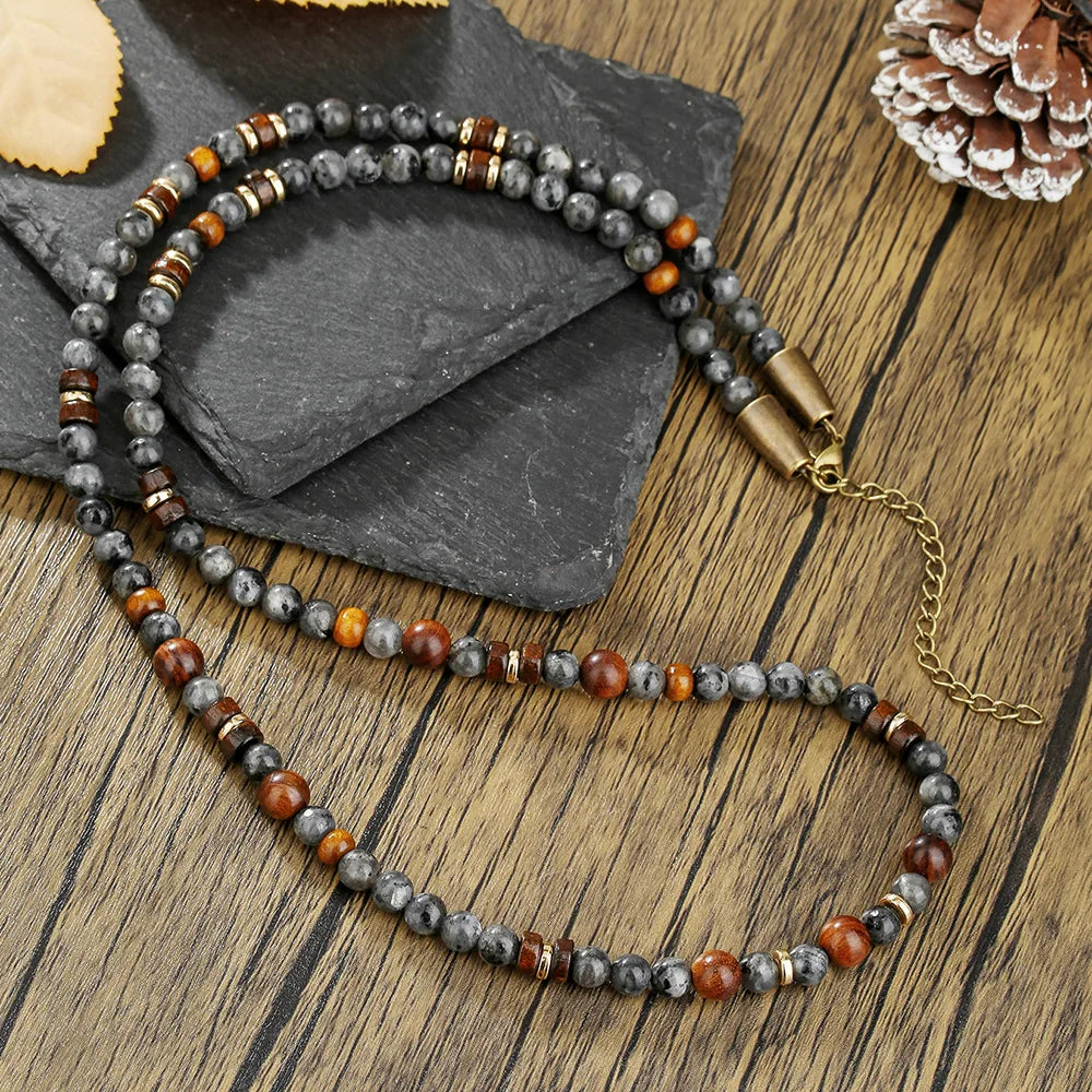 1PC Men's Retro Ethnic Style Africa Stone Necklace