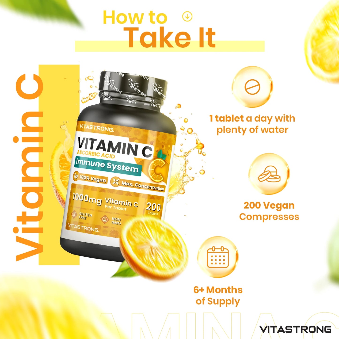 Vitastrong Vitamin C 1000mg High Dose-200 Tablets,
